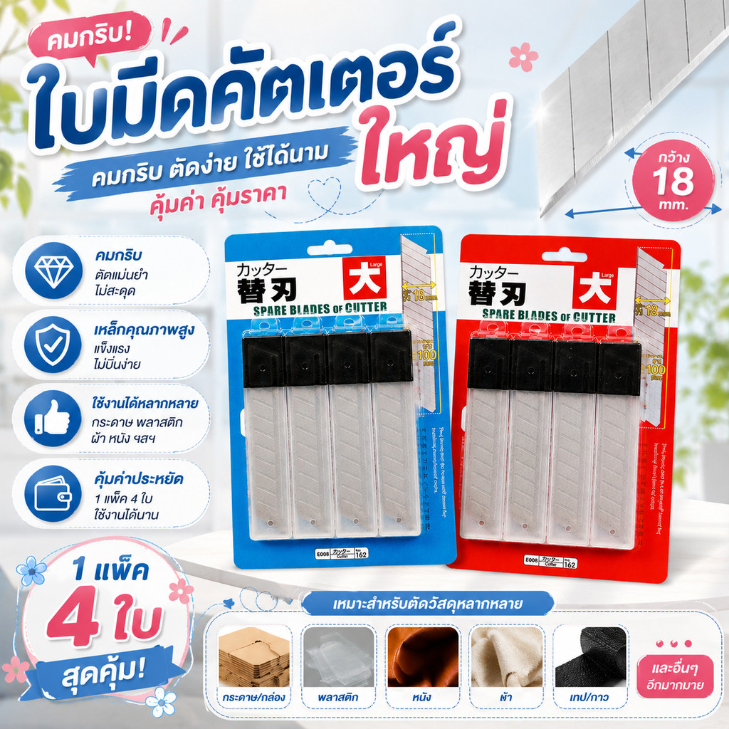 ยกโหล 12 ชิ้น ใบมีดคัตเตอร์9มม. ใบมีดคัตเตอร์18มม. ใบมีดคัตเตอร์เล็ก ใบมีดคัตเตอร์ใหญ่