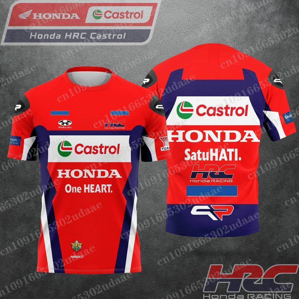 2026 ใหม่ CASTROL Honda racing HRC wsbk ชุดแข่งผู้ชายฤดูร้อนกีฬาระบายอากาศแห้งเร็วเสื้อยืดใส่ได้ทั้ง