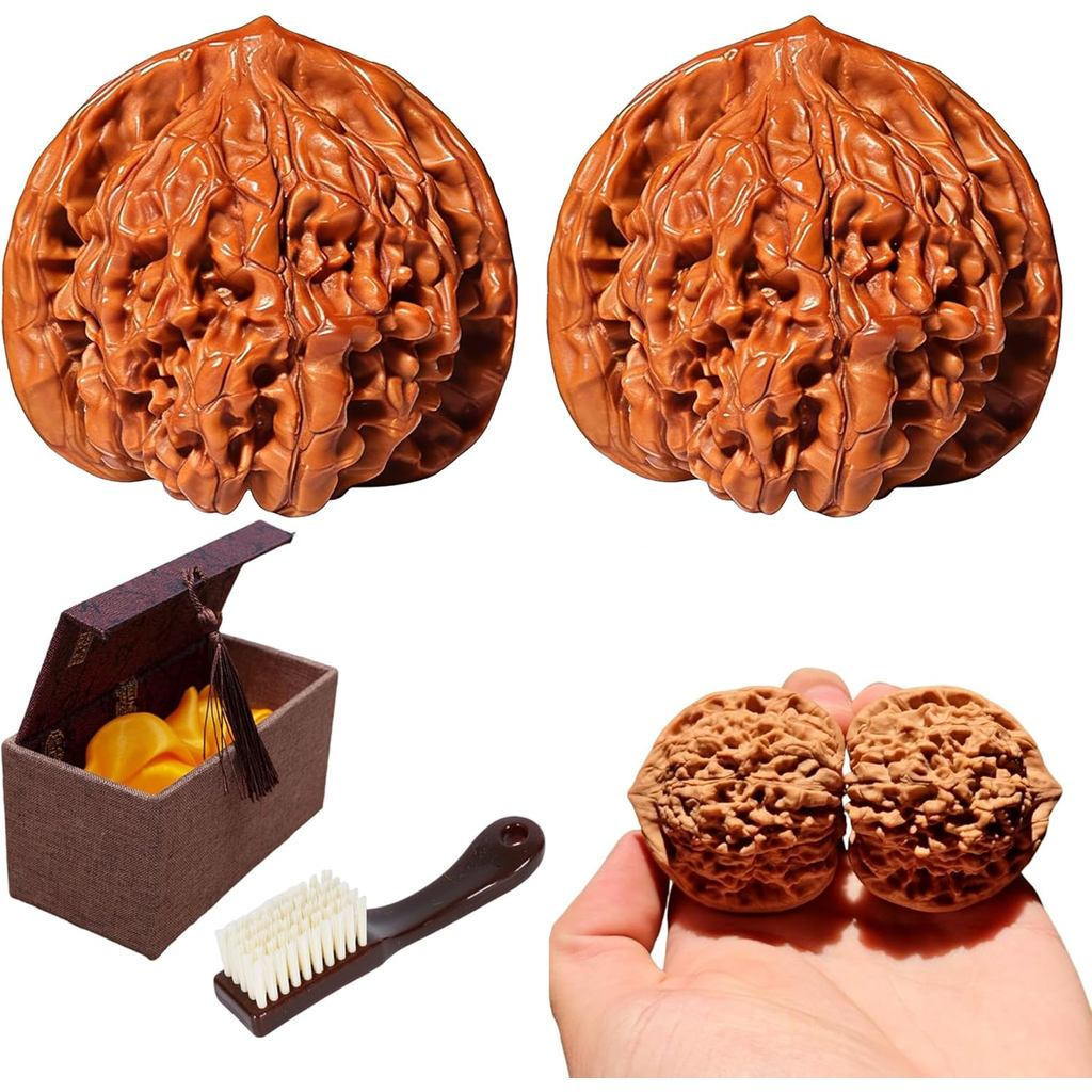 จีนวอลนัทFidgetไม่ขัดเงา-PremiumWenwanWalnutPolishingforHandMassage,withGiftBox&Brush,GiftforFathers