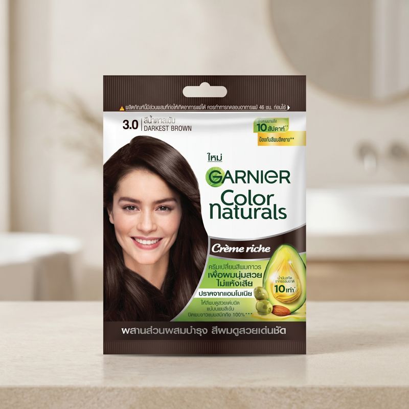 การ์นิเย่ครีมเปลี่ยนสีผมแนทเชอรัลส์สีน้ำตาลเข้ม Garnier Naturals Darkest Brown Hair Color