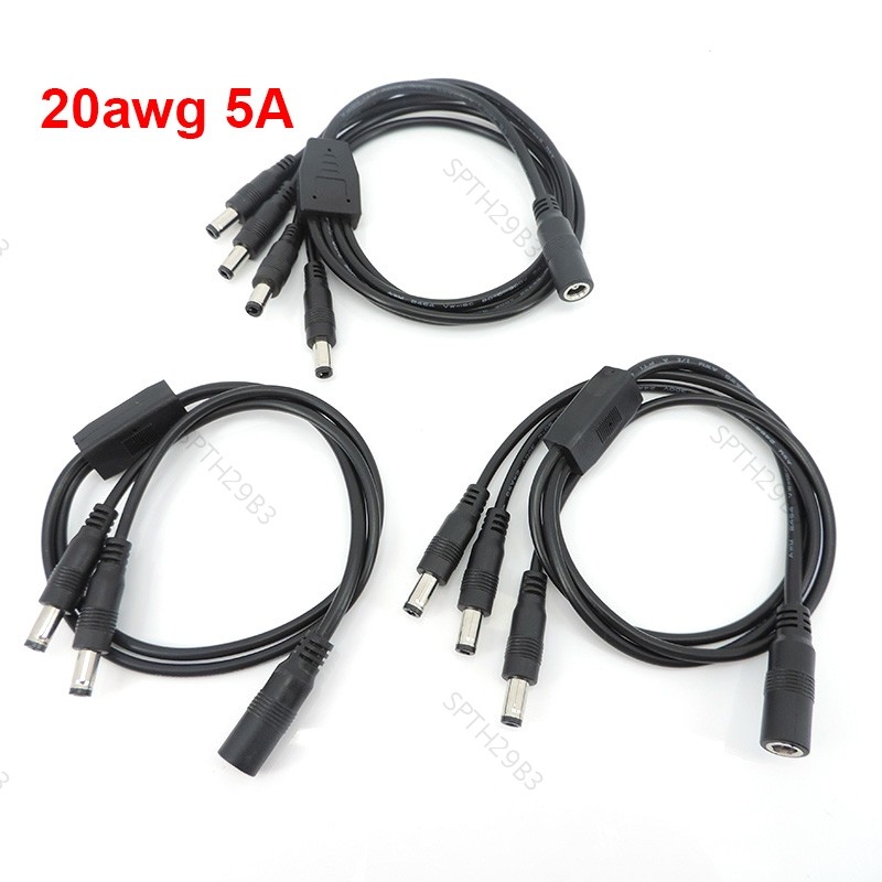 1 ถึง 2/3/4 ทาง DC ชายหญิงแจ็คปลั๊กแหล่งจ่ายไฟ Connector Splitter สาย 20awg 5A 5.5x2.5 มม.สาย TH29B3