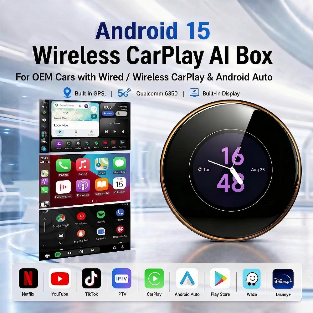 ใหม่ 5G LTE Android 15 AI กล่อง Ultra 8+128GB WiFi6 SM6350 8-Core ไร้สาย Android Auto CarPlay หน้าจอ