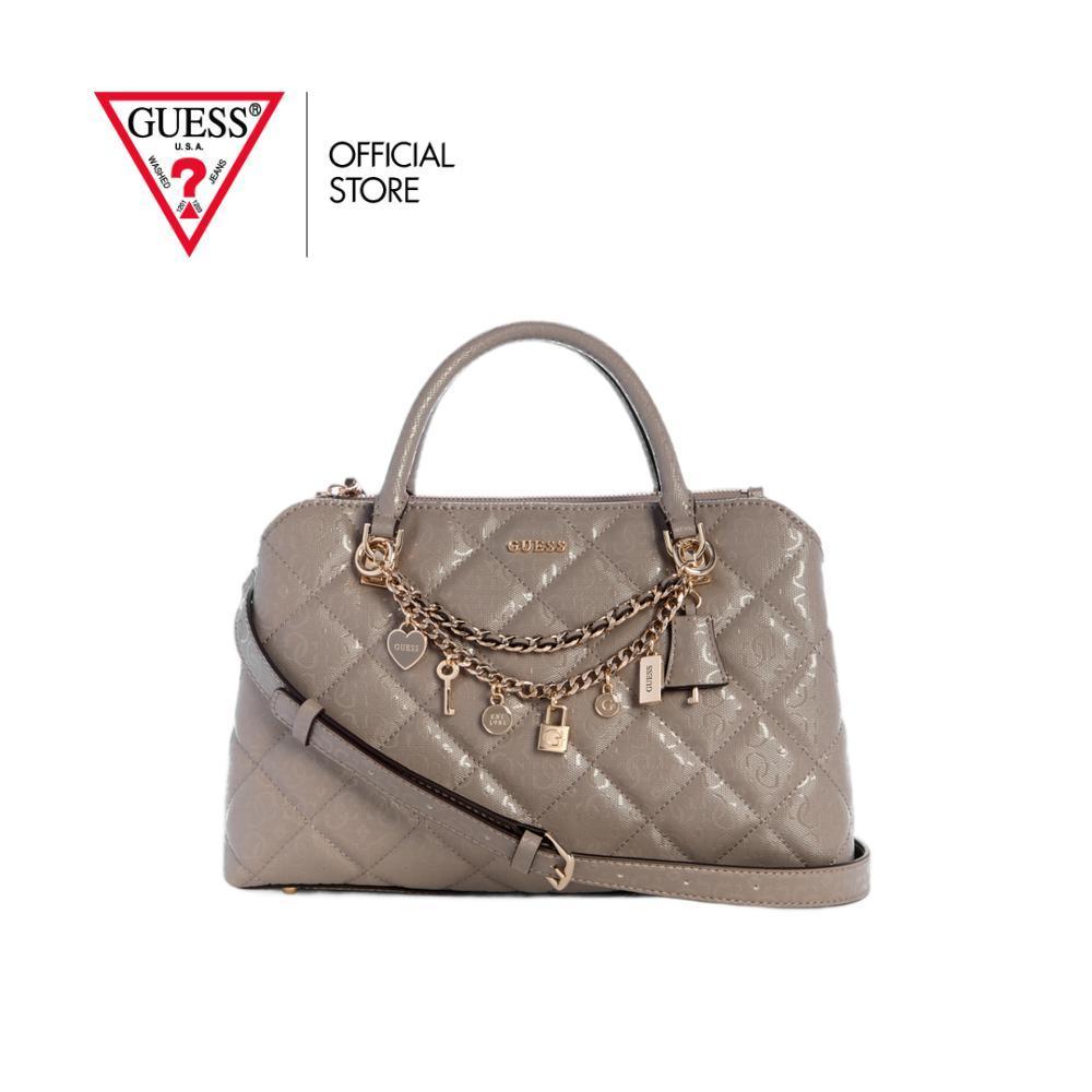 GUESS กระเป๋า รุ่น GG991206 LIBBY 2 COMP SATCHEL สีน้ำตาลอมเทา