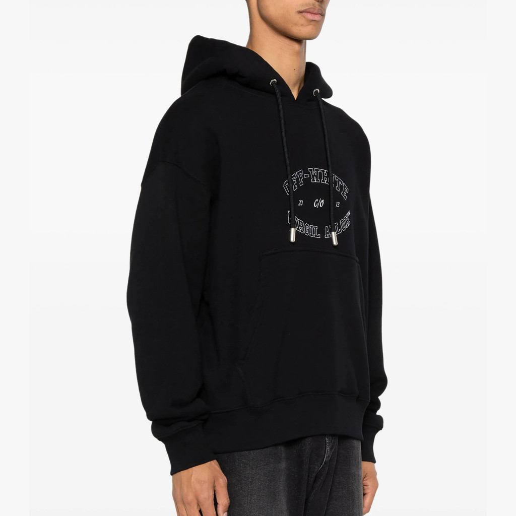 QH1J Off-White Early ฤดูใบไม้ร่วงสไตล์ใหม่ Hooded Sweatshirt โค้งตัวอักษรสโลแกนพิมพ์ Casual All-Matc