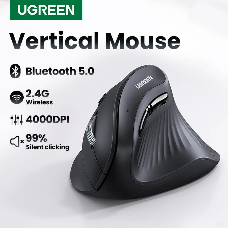 UGREEN เมาส์แนวตั้ง Bluetooth 5.0 2.4G Ergonoc 4000DPI 6 ปุ่มปิดเสียง MouseHT99 V9UW