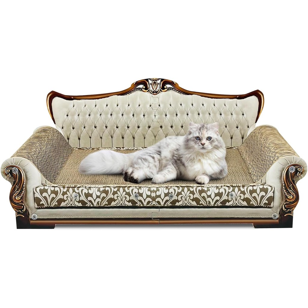 Luxury Cardboard Cat Scratcher Sofa Bed, Couch Shaped Scratching Board, Scratch Lounge with Catnip, 