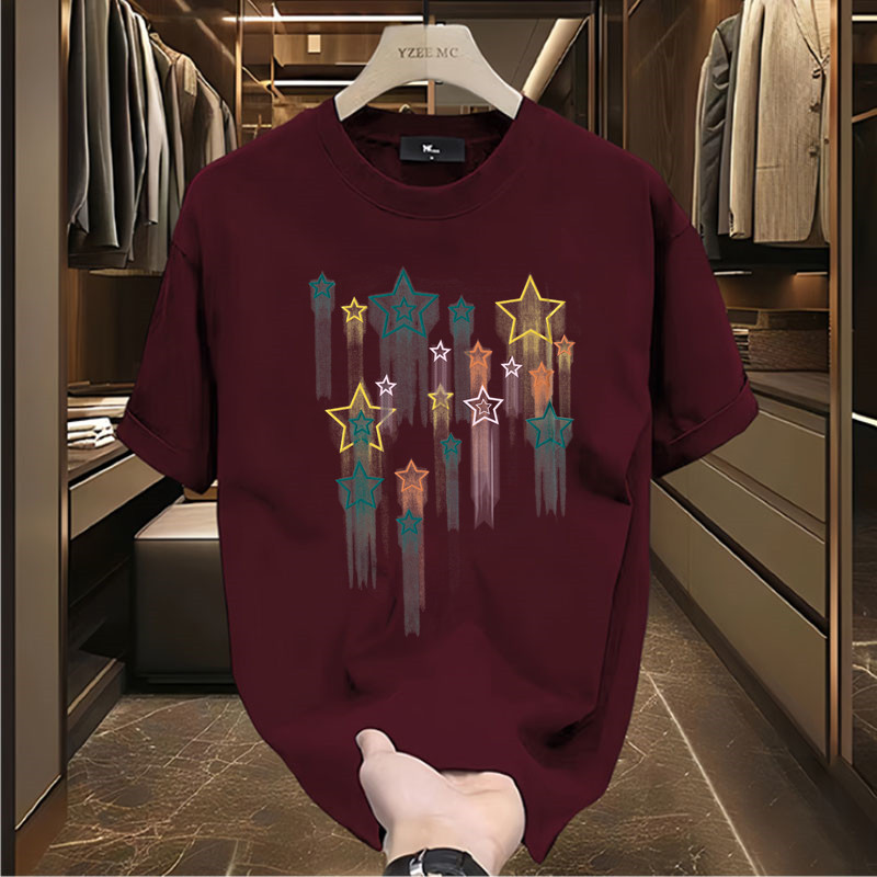 COD 2025 Wukong In Stock Summer Graffiti Star Print Fashion Short Sleeve T-Shirt Unisex Trendy Loose