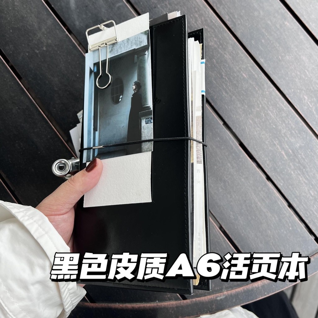 สมุดโน๊ต A6 สไตล์ Xiaohongshu หนังเทียมดำ สมุดโน๊ต A6 สมุดจัดตารางนักเรียน สมุดโน๊ต A6 สมุดไดอารี่ เ