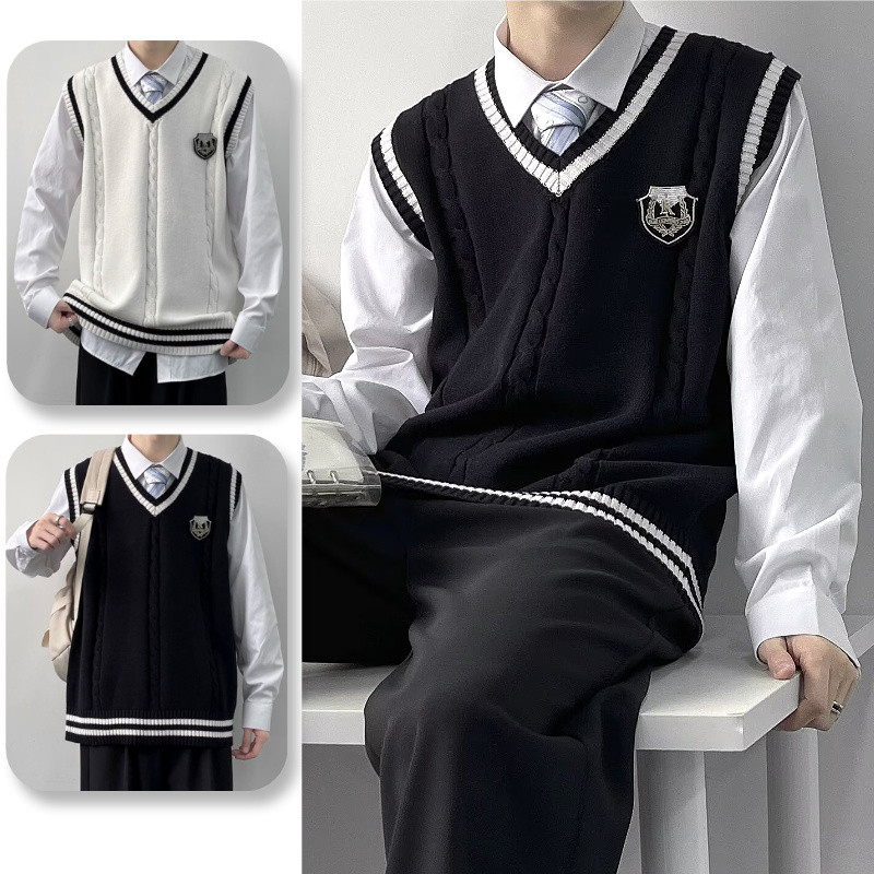 เสื้อกั๊กไหมพรมผู้ชาย สไตล์เพรปปี้อเมริกันทันสมัย สวมใส่ง่าย ไม่จำกัดเพศ