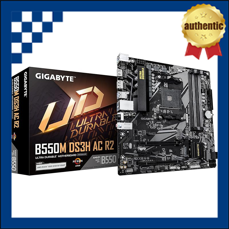 GIGABYTE B550M DS3H AC R2 Socket AM4 Micro-ATX Motherboard compatible with AMD Ryzen 5000 Series Pro