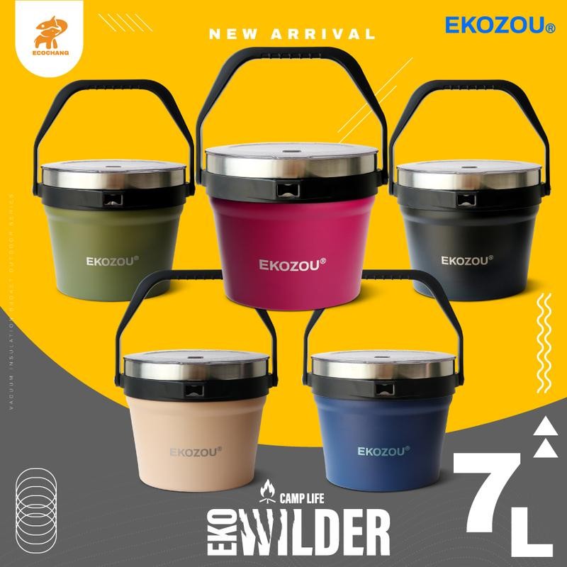 EKOZOU รุ่น EKO WILDER ถังน้ำแข็งสแตนเลส 304 ขนาด 7 ลิตร เก็บความเย็น มีหูหิ้วแข็งแรง พร้อมที่เปิดฝา