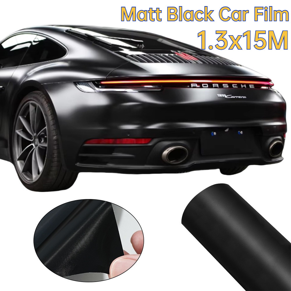1.3x15m ไวนิล Wrap Matt สีดํารถฟิล์มรูปลอกม้วน Bubble Free Air Release เทคโนโลยีแผ่น Moto Self กาว D