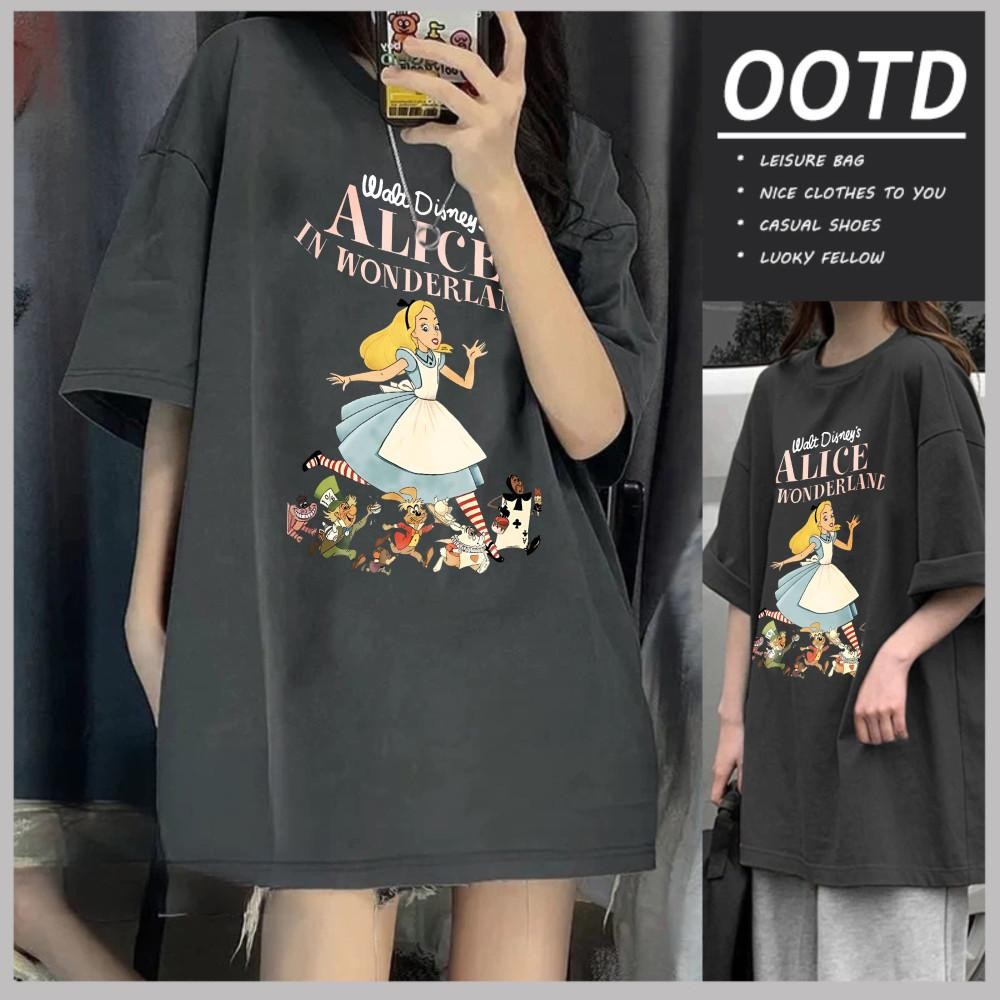 T42.SHOP  เสื้อยืดผู้หญิง พิมพ์ลาย“IN WONDERLAND”ผ้าCOTTON100% ใส่สบาย เกาหลีสไตล์OVERSIZE  เสื้อม่วง unisex【COD】 ราคา ถูกที่สุด ดีลบีเคเค แกลเลอรีภาพที่ 4