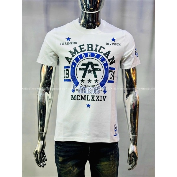 A04 Ame.Ri.Can เสื้อยืดคอกลมผู้ชาย สีฟ้า สีขาว