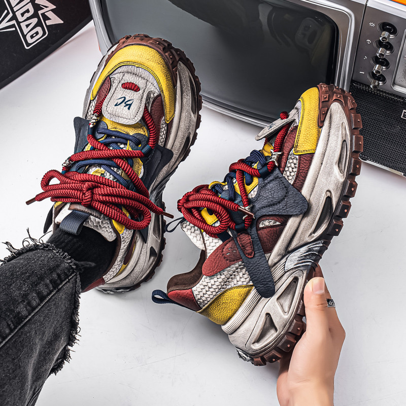 รองเท้าอินเทรนด์ Club-Autumn Distressed Polishing Thick-Soled Daddy Shoes