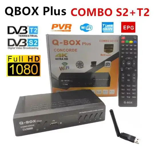 ใหม่ QBOX Plus DVB S2+T2 Combo TV Decoder 1080P HD Digital TV Receiver Satellite TV Tuner H.264 EPG 