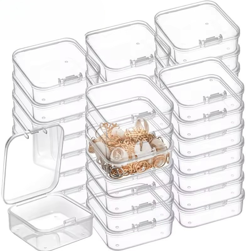 กล่องเก็บของขนาดเล็ก - กล่องพลาสติกสี่เหลี่ยมโปร่งใส - กล่องเก็บบรรจุภัณฑ์เครื่องประดับต่างหู