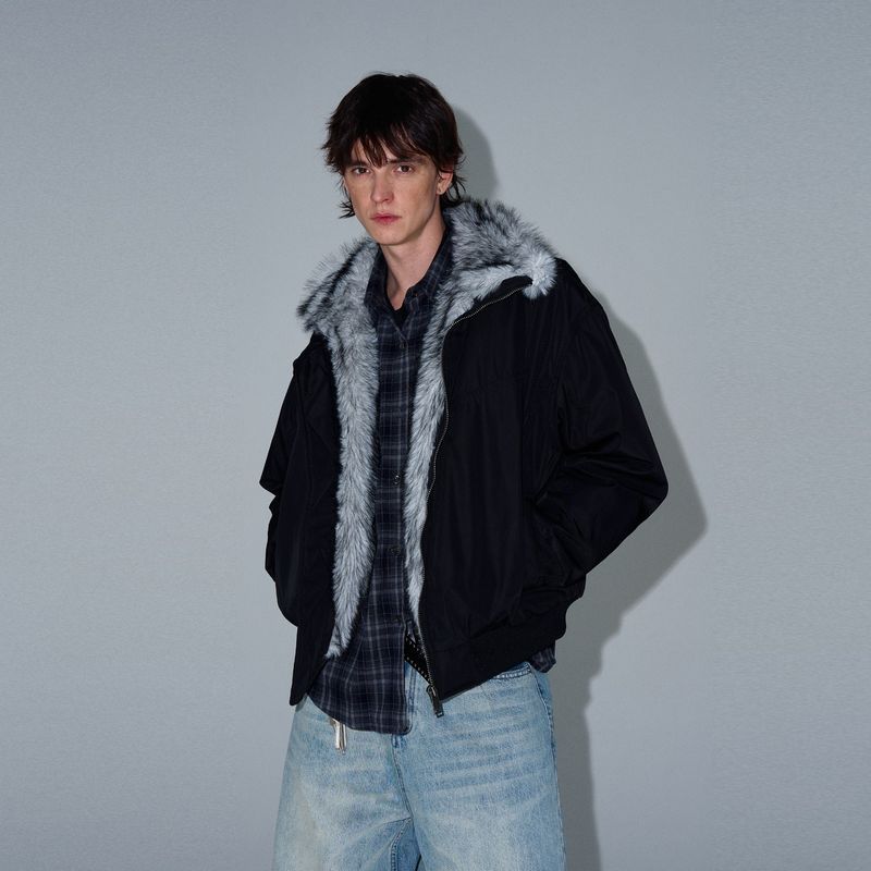 Baolongxin ฤดูหนาวอเมริกัน Retro Aviator เสื้อแจ็คเก็ต Faux Fur Collar, หลวม Fit Unisex Cotton-Padded Coat สําหรับสไตล์ลําลอง - รูปที่ 3