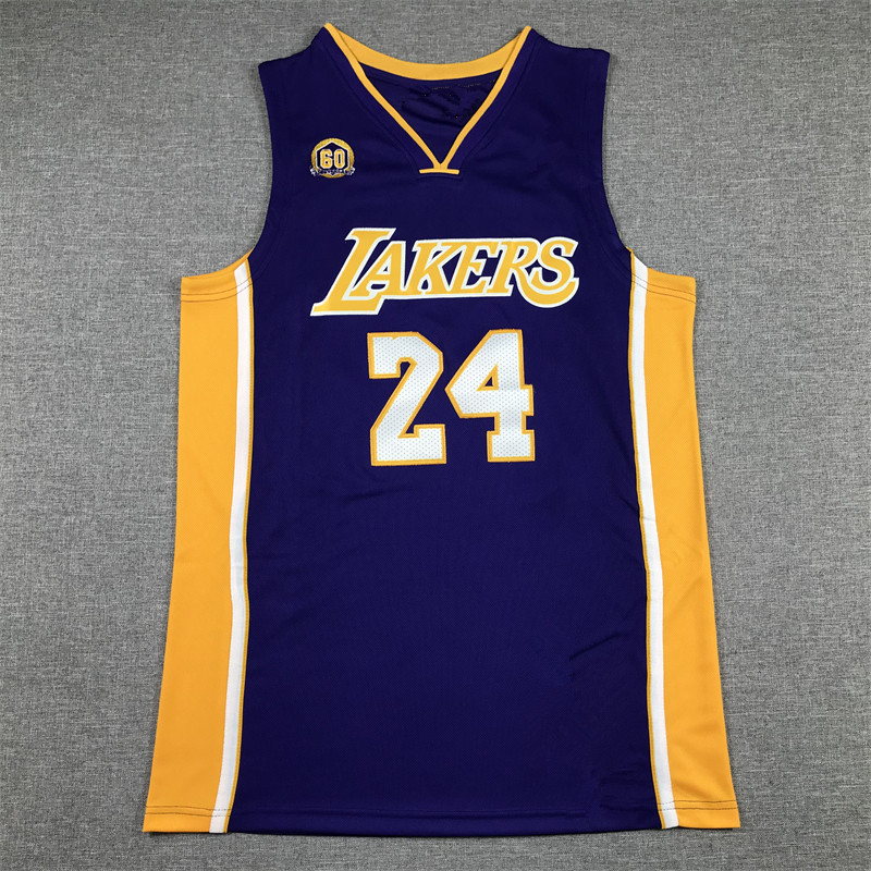 LAKERS 24KOBE สีม่วง V คอ 60th Anniversary ปัก BASKETBALL ชุด LAKERS BASKETBALL JERSEY