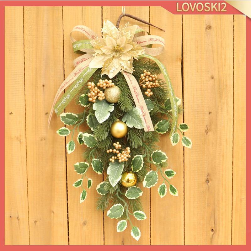 [Lovoski2] คริสต์มาส Teardrop Swag พวงหรีดประตู Swag Garland สําหรับวันหยุดหน้าต่าง Farmhouse Decor