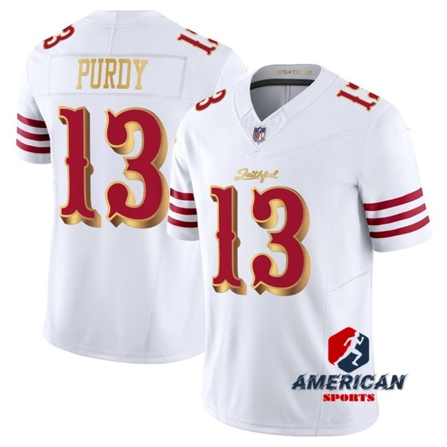 เสื้อฟุตบอลผู้ชาย San Francisco 49ers Brock Purdy 2025 White Gold Limited