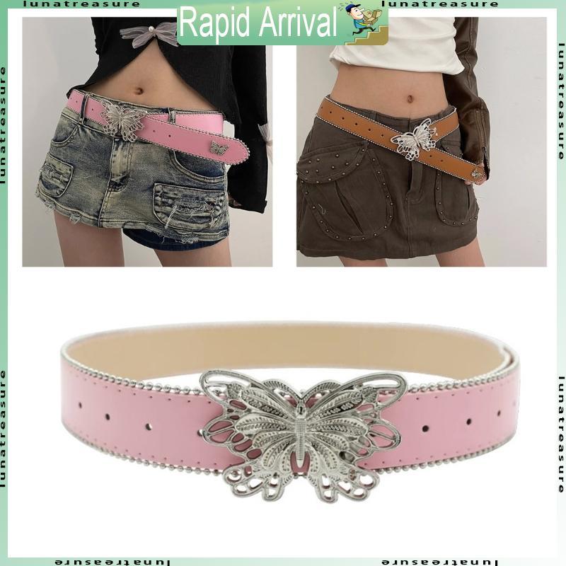 PU Leathers Belt Pin Buckle Belt Y2K Butterfly Buckle Wide Belt Adult Waistband
