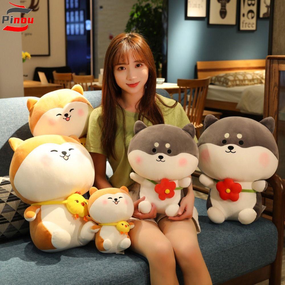 PINOU Husky สุนัขของเล่นตุ๊กตา Plush Kawaii จําลอง Husky Appease ของเล่น Plushie ปัจจุบันคริสต์มาสขอ