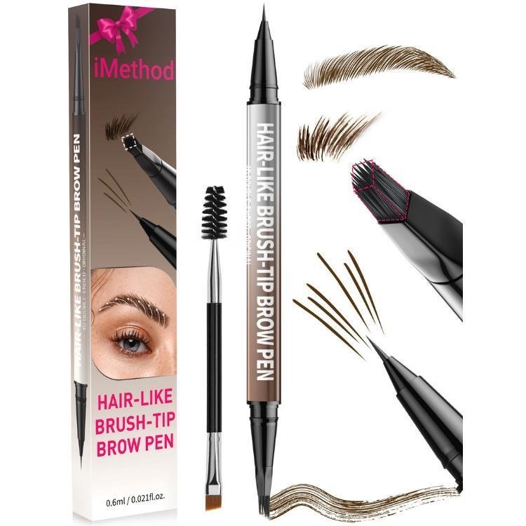 IMethod 4D Brow Pen, 2-in-1 ดินสอเขียนคิ้วพร้อม Microblading กันน้ําและ Dual-Ended อายไลเนอร์แปรงสํา