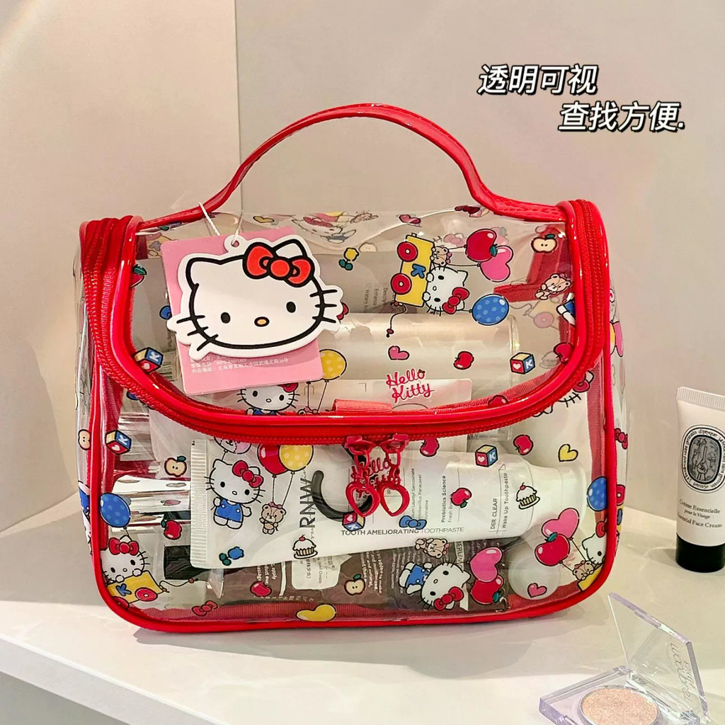 กระเป๋าเครื่องสําอางความจุขนาดใหญ่น่ารัก HelloKitty แบบพกพา Outing 2025 กระเป๋าแป้งเก็บของสไตล์ใหม่