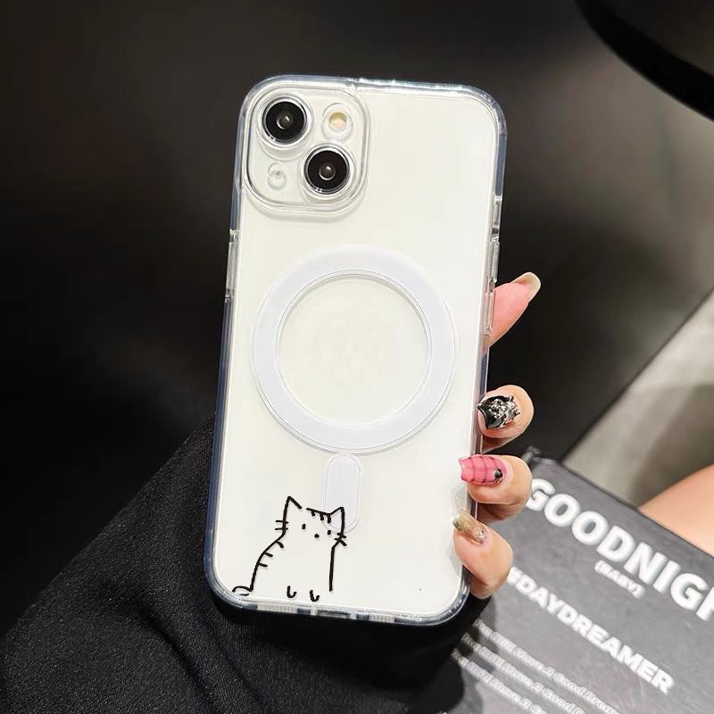 🌈Sole🌈แม่เหล็ก เคสใสกันกระแทก เคสสําหรับไอโฟน 16 เคสชาร์ได้ สำหรับ IPhone 11 17 Pro MAX 13 15 14 12 7/8Plus MONCHHICHI