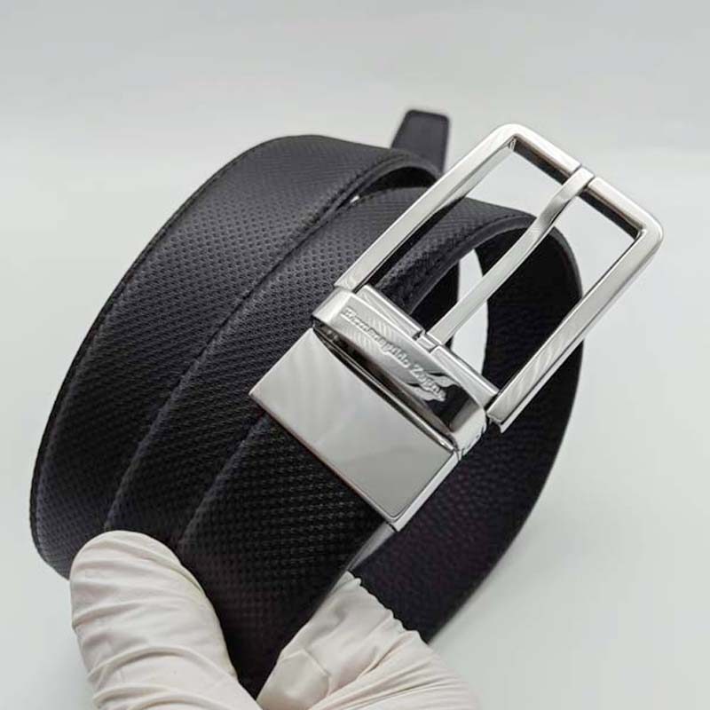 เข็มขัดหนังวัวแท้จาก Zegna ขนาด 3.5 ซม. แบบสองด้าน มีหัวเข็มขัดแบบ z-buckle สำหรับผู้ชาย