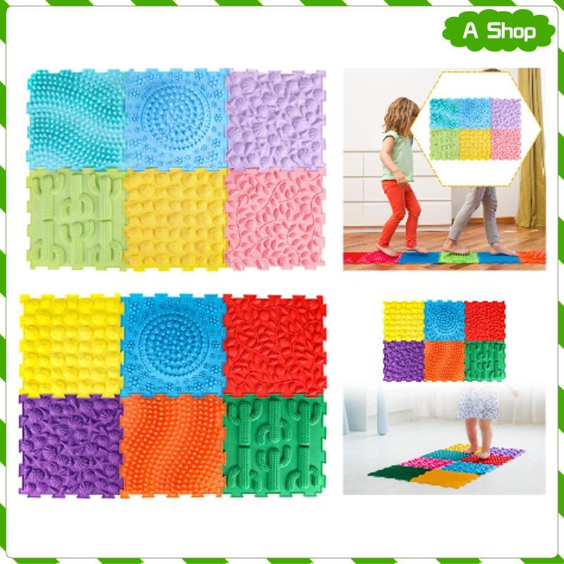 [Wishshopeeljj] 6x Massage Sensory Puzzle Play Mats เด็กทําความสะอาดง่ายเกมการศึกษารูปแบบที่แตกต่างก