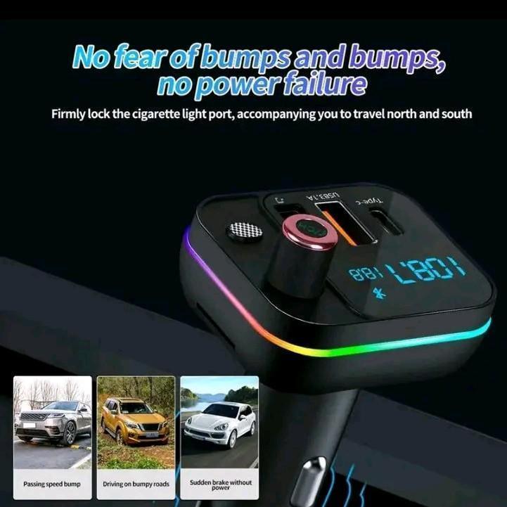 รถบลูทูธ 5.0 เครื่องส่งสัญญาณ FM QC3.0 PD ประเภท C Dual USB charger Ambiant light แฮนด์ฟรี FM3 ฟรี