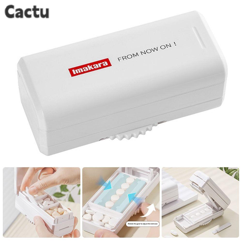 CACTU Quartering Pill Cutter, Moisture-proof with Brush Pill Cutter Storage Box, Japanese Dust Medic