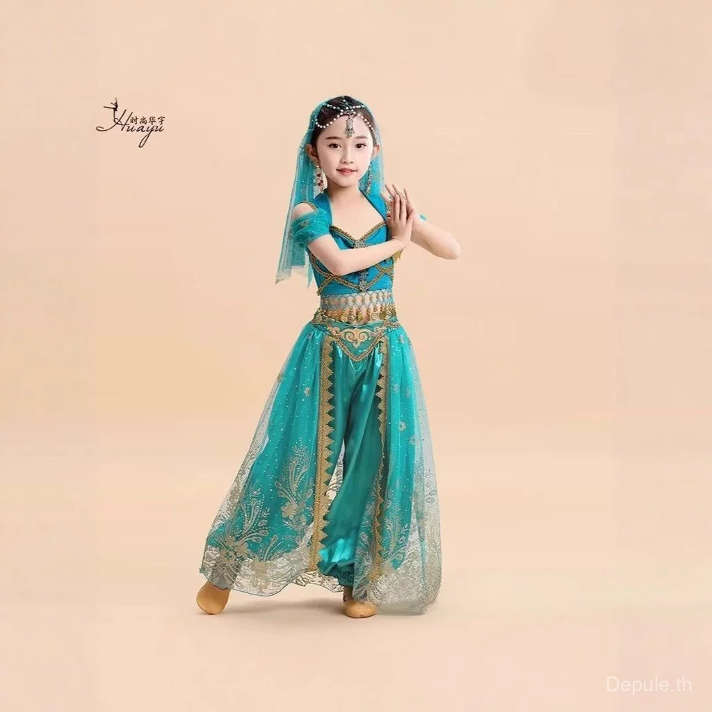 Lehenga เด็กเครื่องแต่งกายอินเดียเด็ก devavali เสื้อผ้าเด็กจัสมินเจ้าหญิงชาติพันธุ์เครื่องแต่งกายสาวอินเดียเต้นรําประสิทธิภาพชุดแบบดั้งเดิมเต้นรําเสื้อผ้า