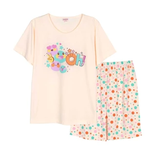 Josilins ชุดนอน ชุดอยู่บ้าน ผู้หญิง เสื้อสกรีนลาย คอกลม แขนสั้น ขาสั้น ผ้ายืด คละสี คละลาย NEW16