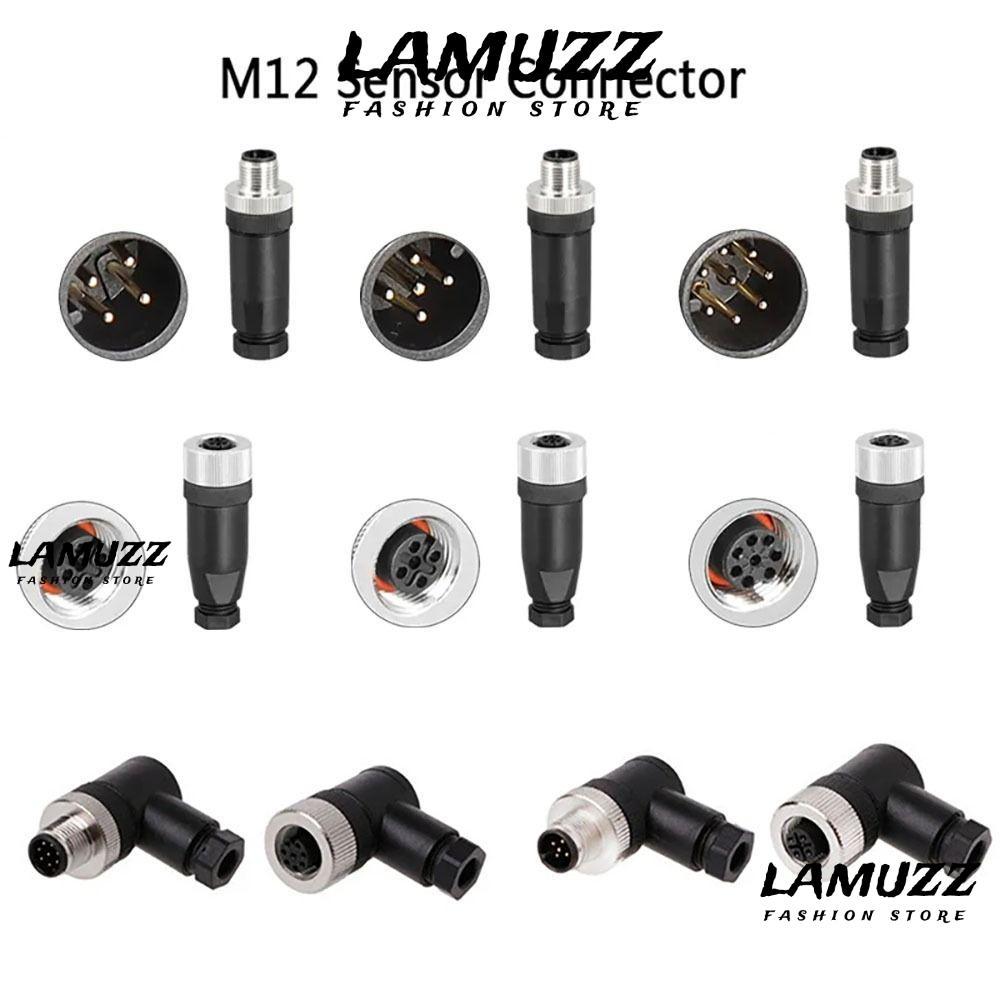 LAMUZZ M12 Sensor Connector, Connector 4 5 8 Pin M12 ปลั๊กการบิน,ชายหญิงซ็อกเก็ต M12 Sensor Cable Co