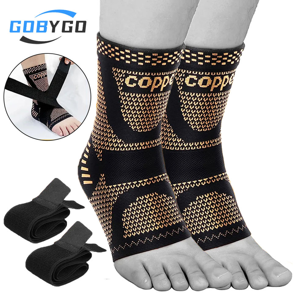 Adjustable Copper Compression Ankle Support Sleeve  Sprained Ankle Eases Swelling Achilles Tendoniti