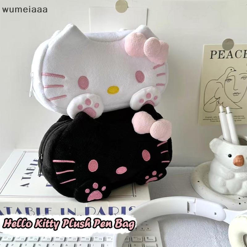 Wumeiaaa Hello Kitty Plush ดินสอขนาดใหญ่ความจุ Cat Paw ปากกาเครื่องเขียนกระเป๋าแต่งหน้า Sundry กระเป