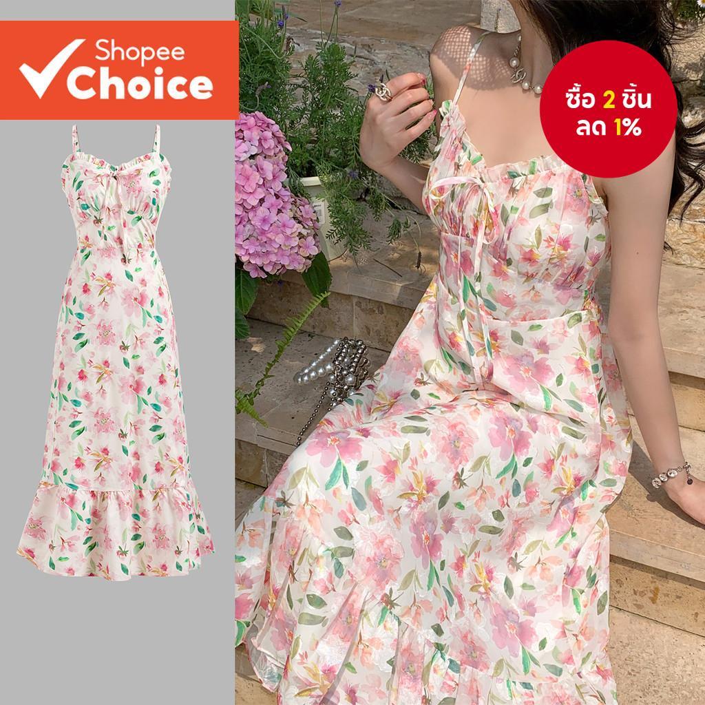 ผู้หญิง Boho Ditsy Floral Lace Up Zipper Dress L123ED635