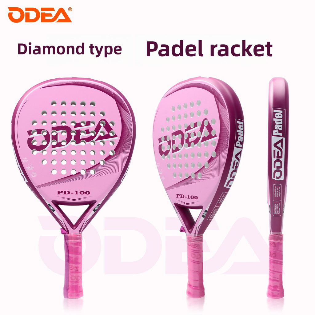 ไม้แบดมินตัน Odea Padel สีชมพู, สําหรับชายและหญิง, แกน EVA ไฟเบอร์กลาส, ไม้เทนนิสการแข่งขันระดับมืออาชีพ, รูปทรงเพชร, ไม้ Padel พื้นผิวเรียบ