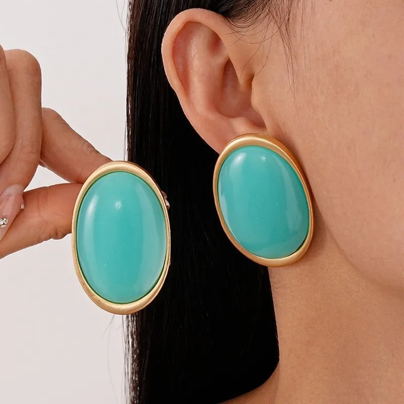 Geometric Resin Dangle Earrings Vintage Trend Wine Red Color Oval Earrings Elegant Large Stud Earrin