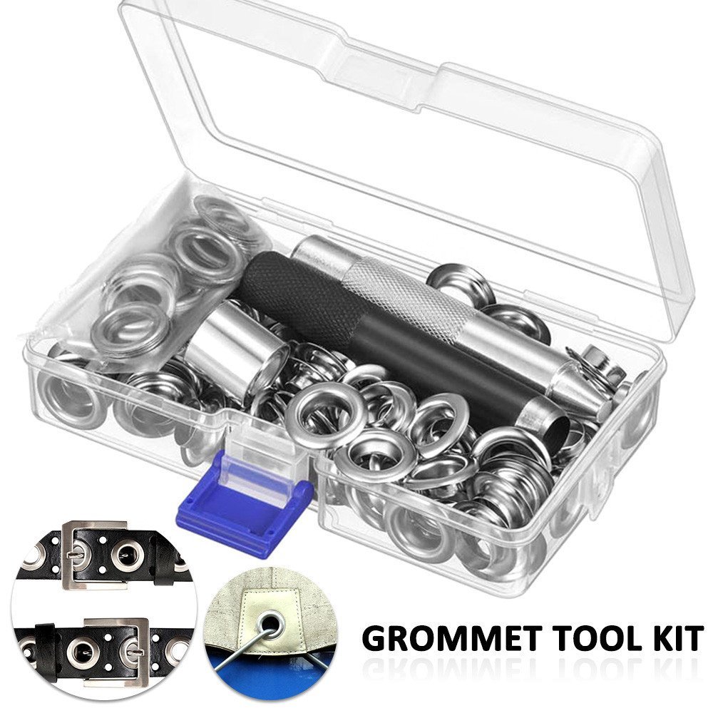 100 ชุด Grommet ชุดเครื่องมือ Grommet การตั้งค่าเครื่องมือ 1/2 "Grommets ตาไก่พร้อมเครื่องมือติดตั้งและกรณี