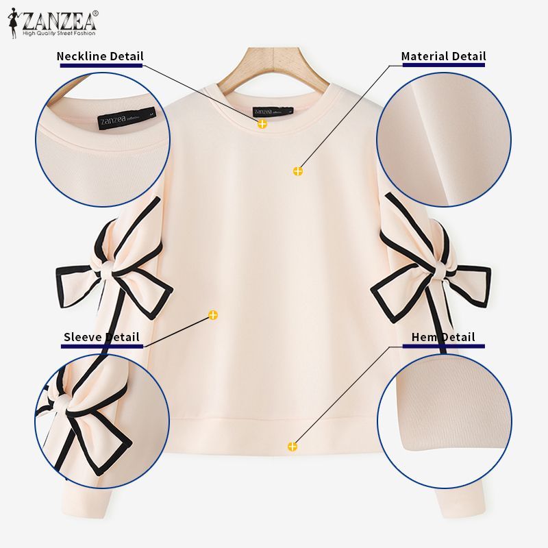 ZANZEA เสื้อลำลองสำหรับผู้หญิง แขนยาวคอกลม พิมพ์ลายสวยงาม สไตล์เกาหลี เนื้อผ้าสวมใส่สบาย - รูปที่ 5