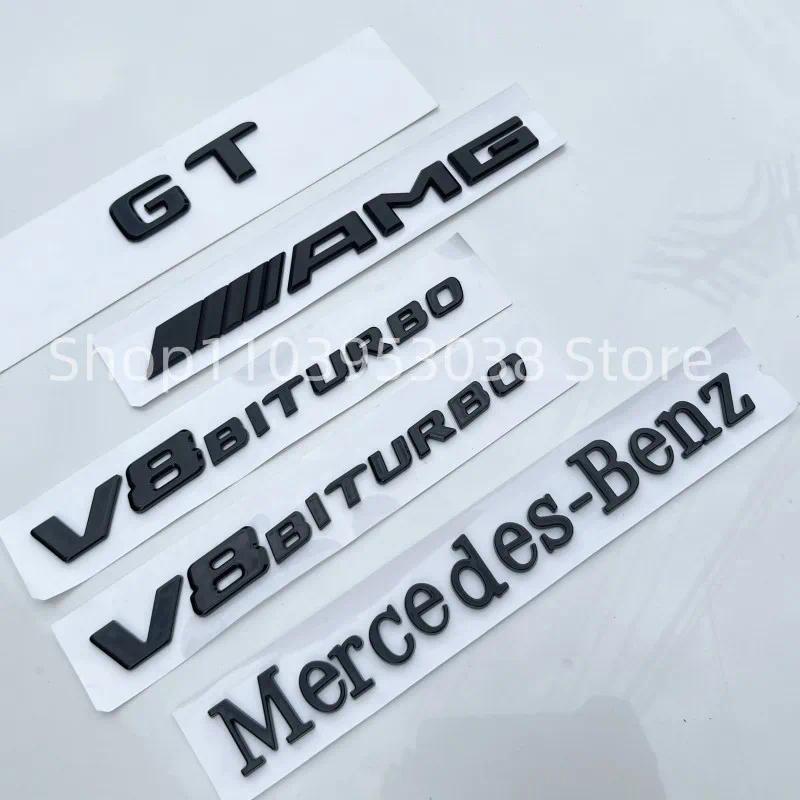 3D ABS Glossy สีดําโลโก้ GT สัญลักษณ์ตัวอักษร V8-BITurbo Fender Badge AMG สติกเกอร์สําหรับ Mercedes-