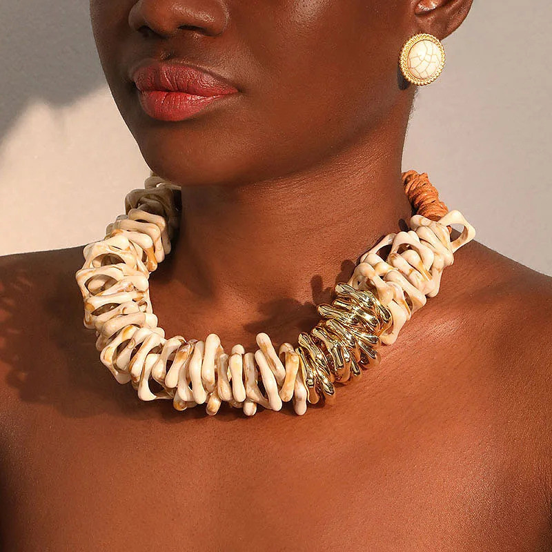 Fashion Exaggerated Beads Necklace Chocker Handmade for Women Trendy Party Jewelry