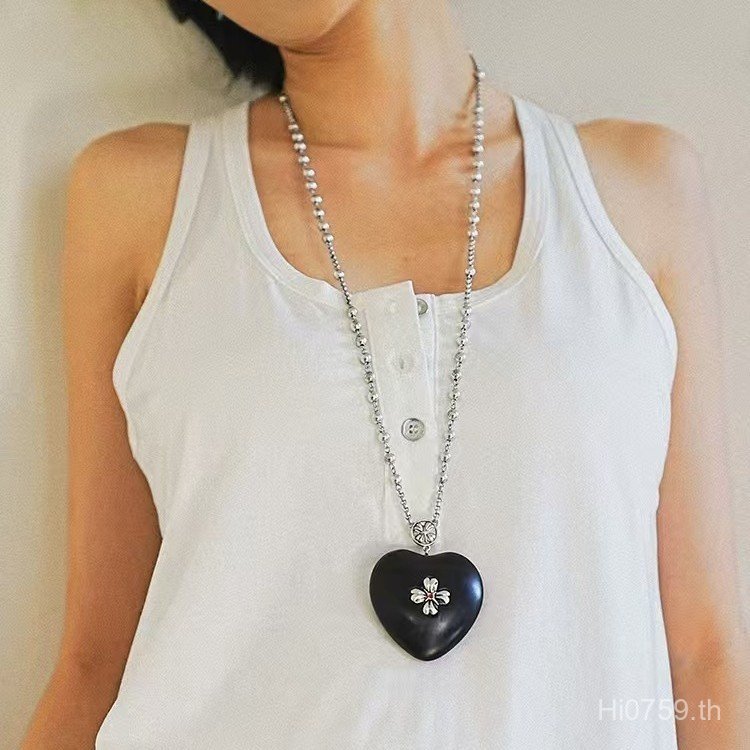 สร้อยคอมุกลายครอสมุก ebony หรูหรา พร้อมหัวใจยาวKCWR