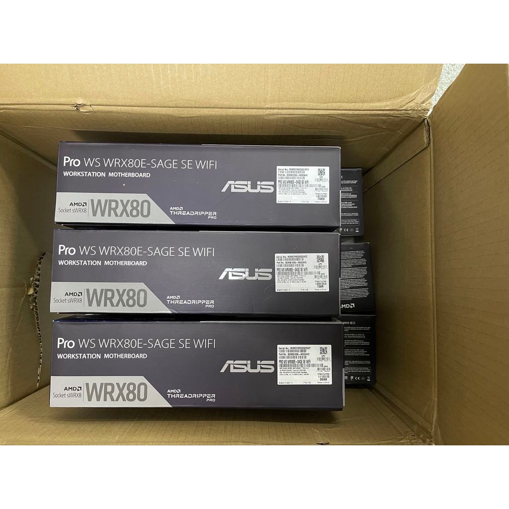 กล่องชนิดบรรจุกล่อง Asus PRO WS WRX80E-SAGE SE WIFI, WRX80 PCIE x7 เมนบอร์ดเวิร์กสเตชัน