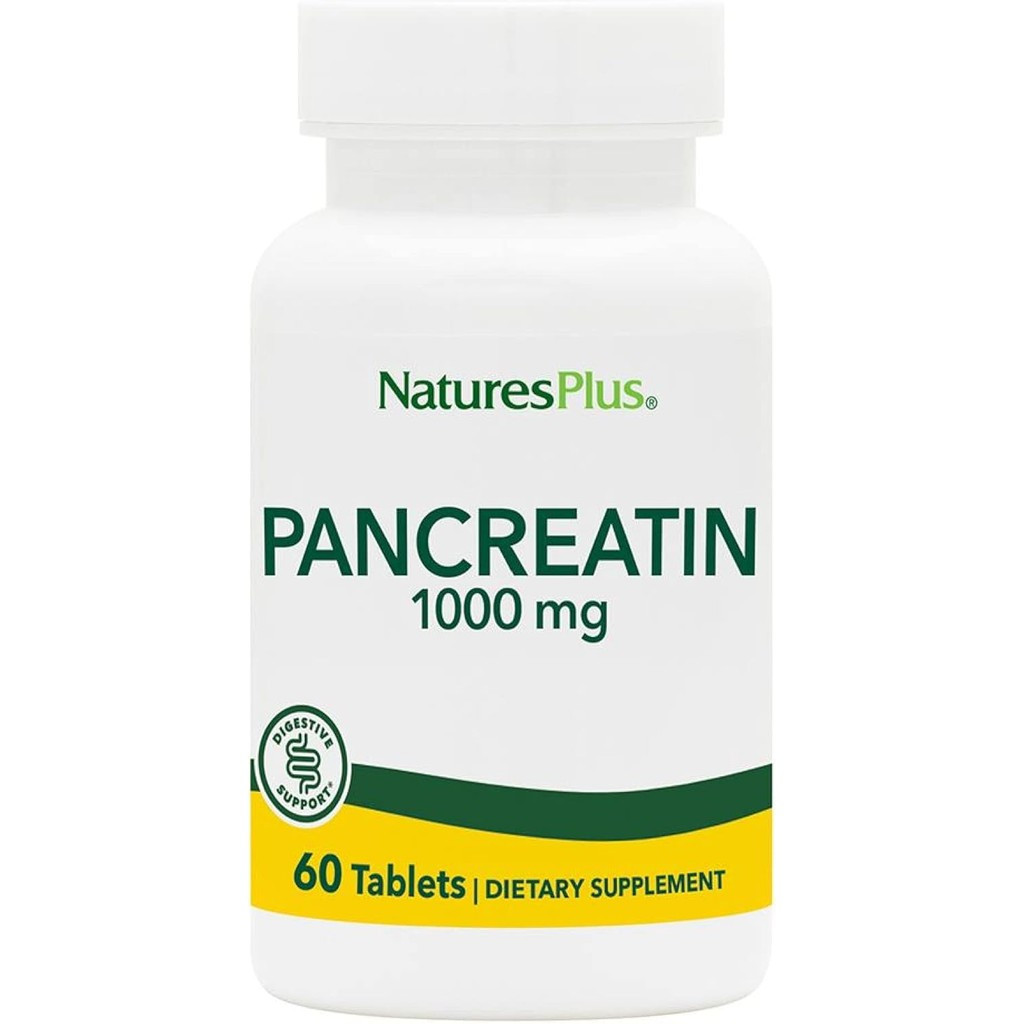 Natures Plus Pancreatin - 1000 mg, 60 Tablets - Natural Digestive Enzyme Supplement for Gastrointest
