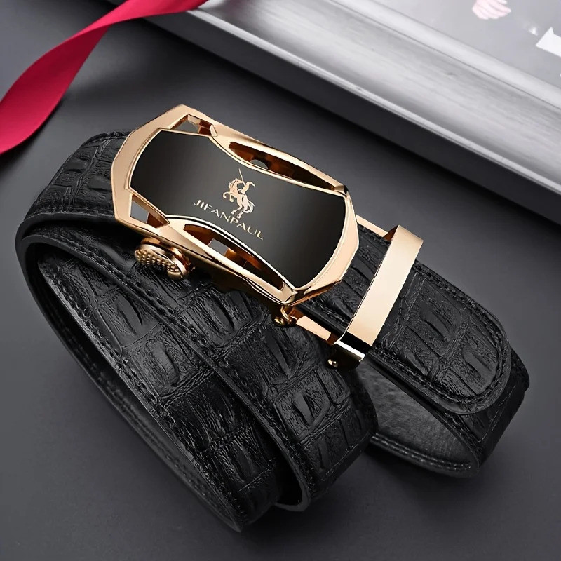 JIFANAUL Men's Famous Brand Belt High Quality Leather Luxury Belt Metal Automatic Buckle Belt Crocod